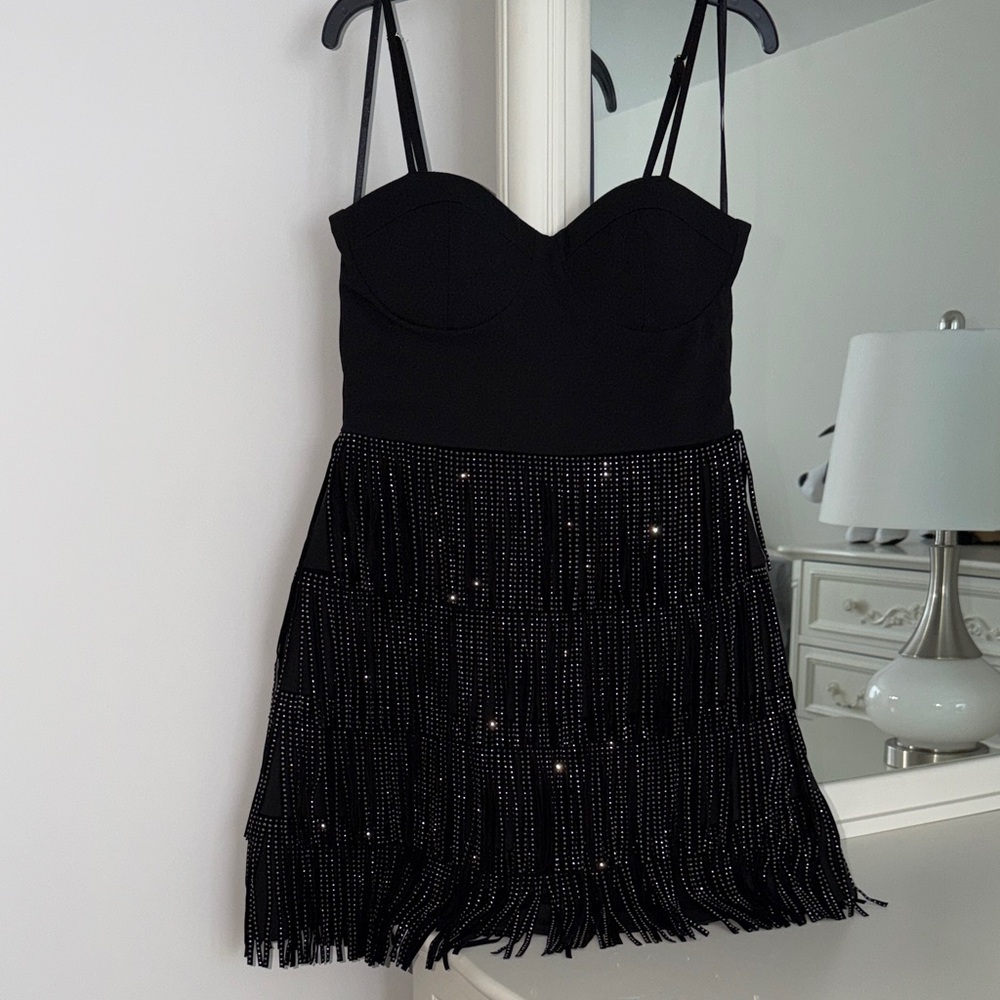 Trixxi Black Fringe Mini Dress